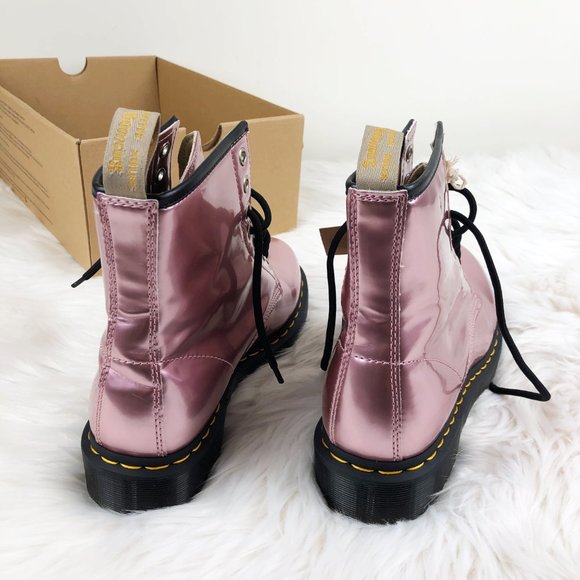 Dr. Martens Pink Vegan Leather 1460 Goldmix Boots - Picture 11 of 16